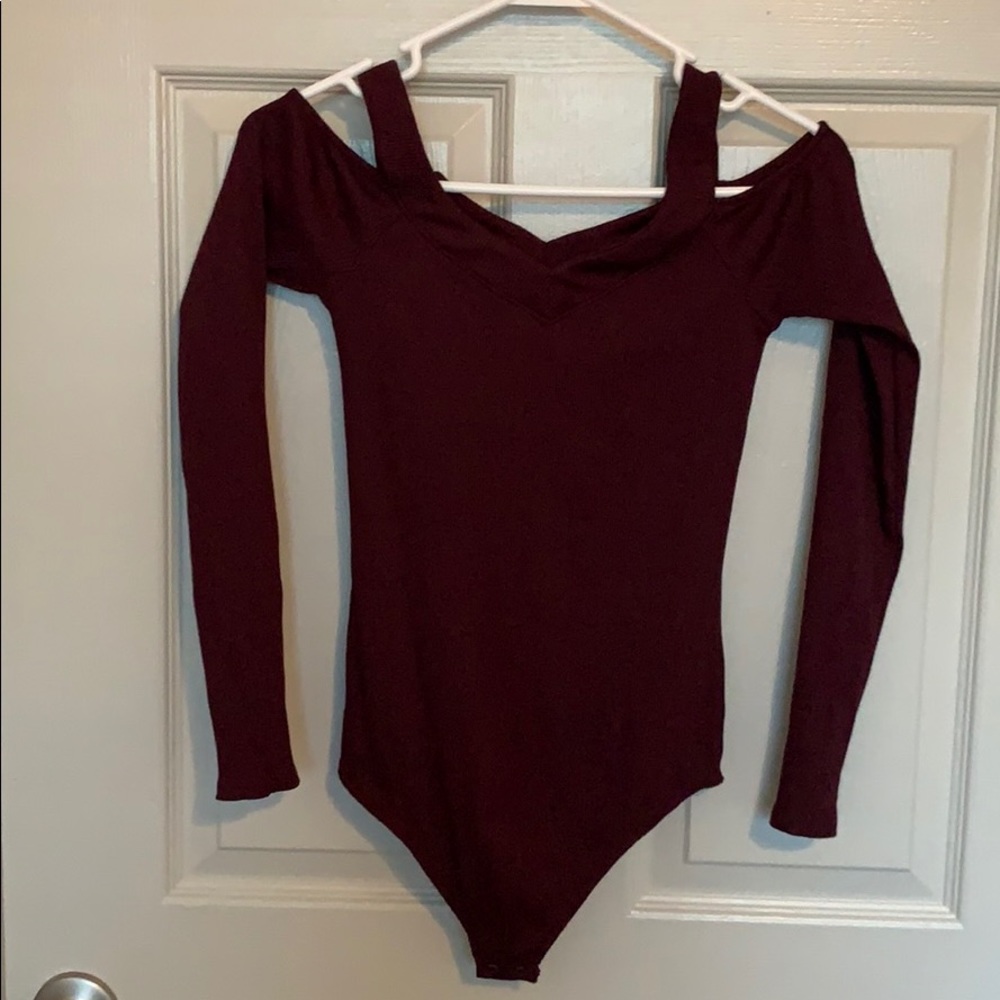 Express Deep Purple Cold Shoulder Bodysuit